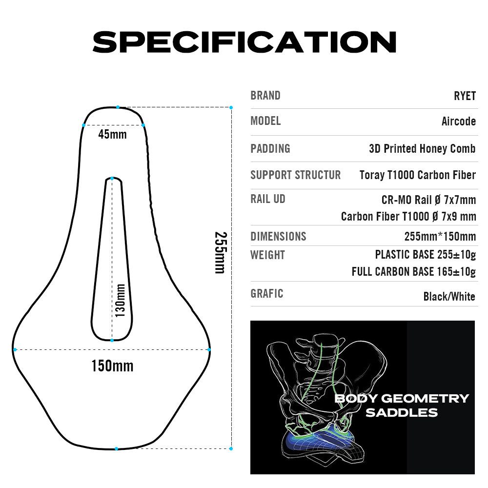 RYET 3D Printed Bicycle Saddle - Carbon Fiber Saddle บทวิจารณ์และราคา